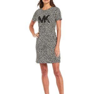 Michael Kors Cheetah Print Knit Jersey MK Logo T-Shirt Dress .NWT!
